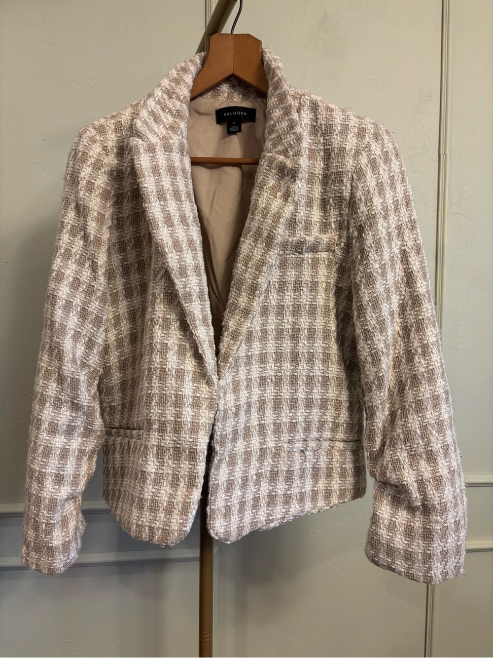 Halogen Womens Cream & Taupe Tweed Blazer Jacket see details - MSRP $78